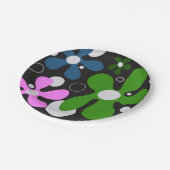 緑ファンキー、ピンク、青の花 ペーパープレート (アングル)