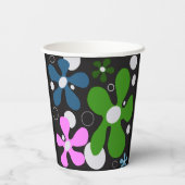 緑ファンキー、ピンク、青の花 紙コップ (裏面)
