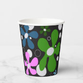 緑ファンキー、ピンク、青の花 紙コップ (正面)