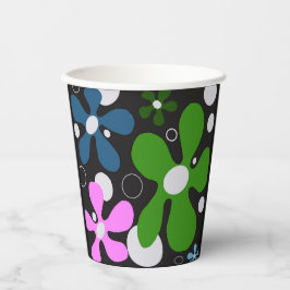 緑ファンキー、ピンク、青の花 紙コップ