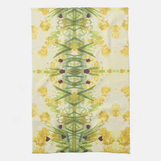 緑ファンシーと黄色のハンドタオル キッチンタオル (縦)