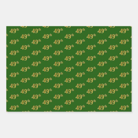 緑ファンシー、グレー、紫、フェイク金ゴールド49番目のイベント番号 ラッピングペーパーシート (正面)