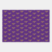 緑ファンシー、グレー、紫、フェイク金ゴールド70番目のイベント番号 ラッピングペーパーシート (正面3)