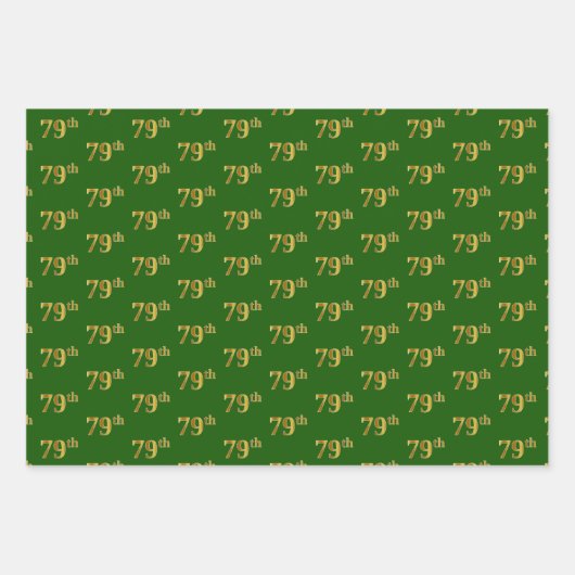 緑ファンシー、グレー、紫、フェイク金ゴールド79番目のイベント番号 ラッピングペーパーシート (正面)