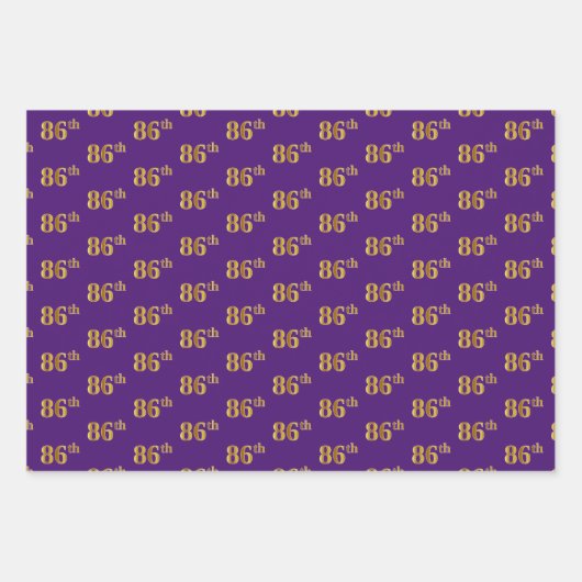 緑ファンシー、グレー、紫、フェイク金ゴールド86番目のイベント番号 ラッピングペーパーシート (正面3)
