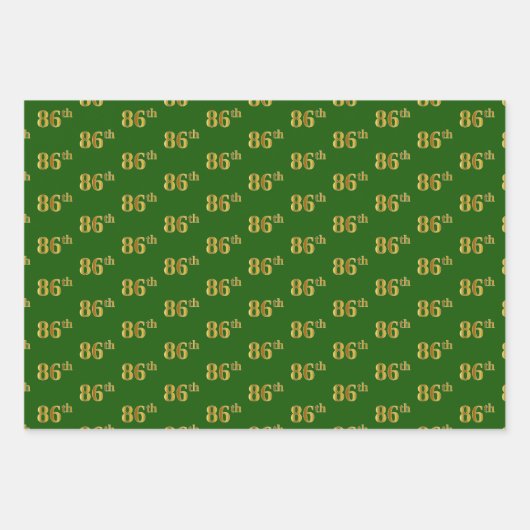 緑ファンシー、グレー、紫、フェイク金ゴールド86番目のイベント番号 ラッピングペーパーシート (正面)