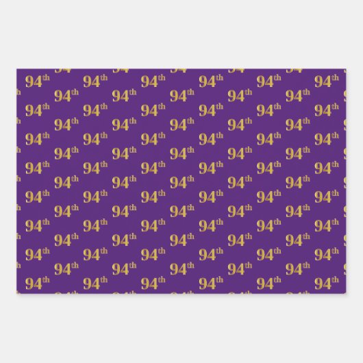 緑ファンシー、グレー、紫、フェイク金ゴールド94番目のイベント番号 ラッピングペーパーシート (正面3)