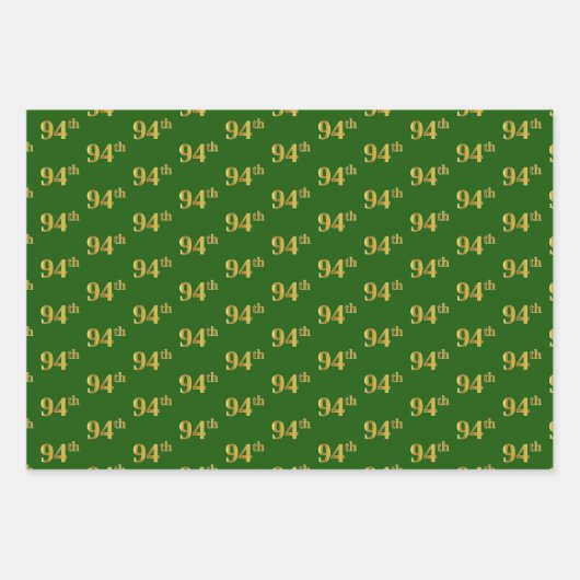 緑ファンシー、グレー、紫、フェイク金ゴールド94番目のイベント番号 ラッピングペーパーシート (正面)