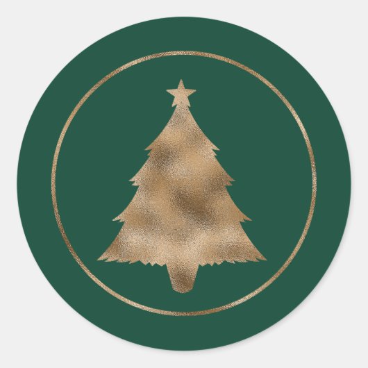 緑フェイクに黄金の箔クリスマスツリーの形 ラウンドシール (正面)