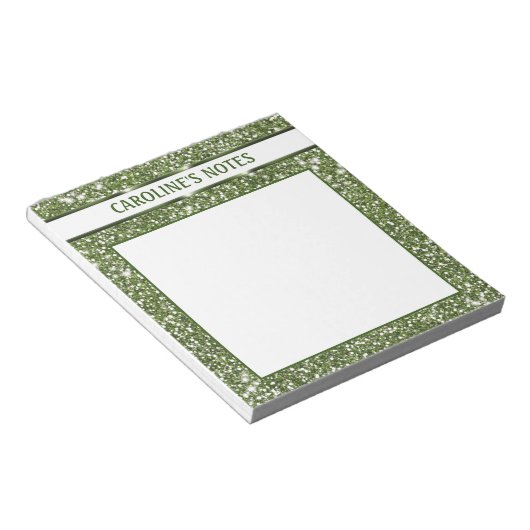 緑フェイクグリッターテクスチャの外観とカスタム文字 ノートパッド (アングル)