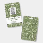 緑フェイクグリッターテクスチャの外観とカスタム文字 バッジ (表裏)