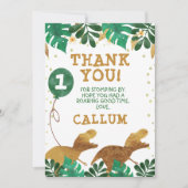 緑フェイク金箔恐竜サンキューカード 招待状 (正面)