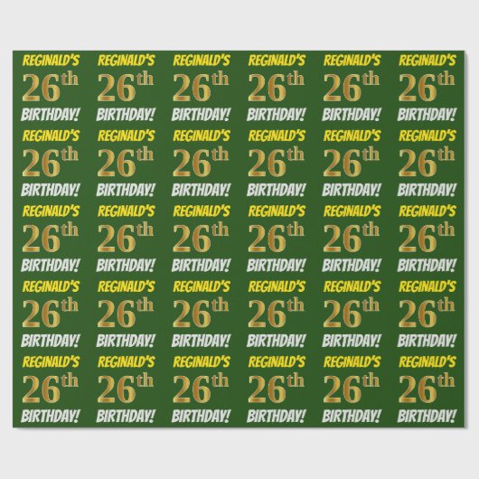 緑フェイク/模造金ゴールド「26誕生日」 ラッピングペーパー (フラット)