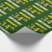 緑フェイク/模造金ゴールド「34誕生日」 ラッピングペーパー (角)