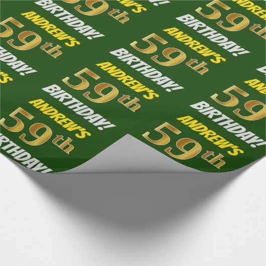 緑フェイク/模造金ゴールド「59誕生日」 ラッピングペーパー (角)