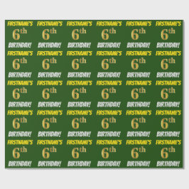 緑フェイク/模造金ゴールド「6誕生日」 ラッピングペーパー