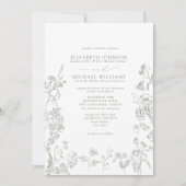 緑フォーマルのChinoiserieビクトリアンフローラ結婚ズ 招待状 (正面)