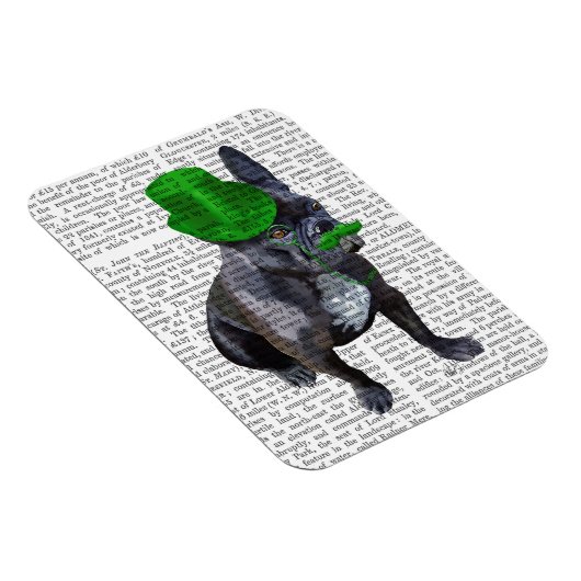 緑フランスのの上帽子と口ひげ付きブルドッグ マグネット (右側)