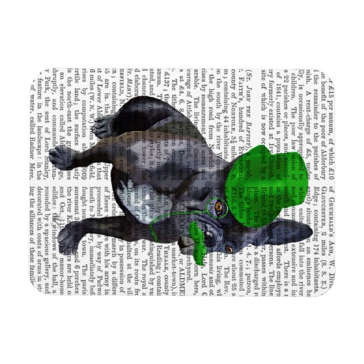 緑フランスのの上帽子と口ひげ付きブルドッグ マグネット (横)