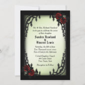 緑フランスのの4分の1ゴシック赤バラ 招待状 (正面)