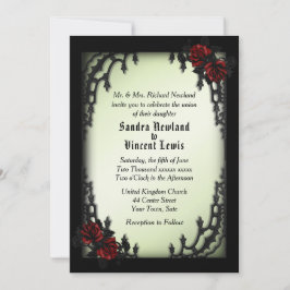 緑フランスのの4分の1ゴシック赤バラ 招待状