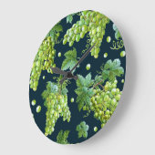 緑ブドウ：水彩暗色 ラージ壁時計 (傾斜)