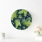 緑ブドウ：水彩暗色 ラージ壁時計 (ホーム)