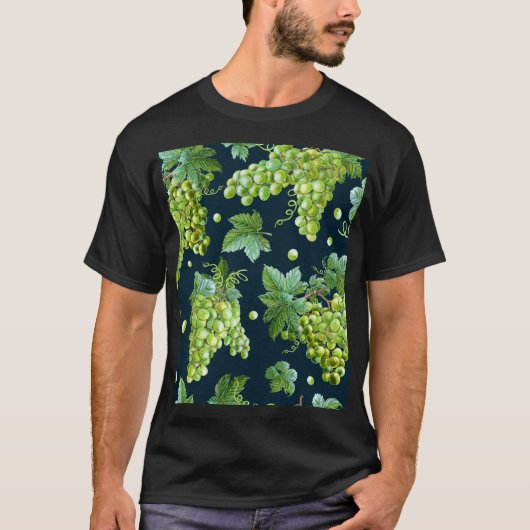 緑ブドウ:水彩暗色 Tシャツ (正面)