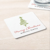 緑ミニマルと赤のクリスマスツリーファミリー スクエアペーパーコースター (アングル)