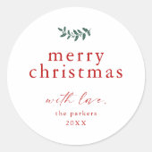 緑ミニマルのシンプルクリスマス ラウンドシール (正面)