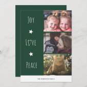 緑ミニマルの喜び愛の平和の写真クリスマス シーズンカード (正面/裏面)