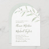 緑ミニマルの書道の素朴な結婚セージ 招待状 (正面/裏面)