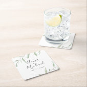 緑ミニマルの素朴結婚な スクエアペーパーコースター (インサイチュ)