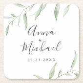 緑ミニマルの素朴結婚な スクエアペーパーコースター (正面)