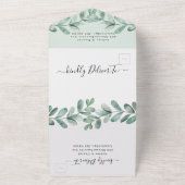 緑ミニマルの結婚葉が一つ オールインワン招待状 (外側)
