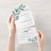 緑ミニマルの結婚葉が一つ オールインワン招待状 (貼ってはがせる)