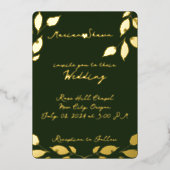 緑ミニマルエレガントの金ゴールド葉 箔招待状 (正面)