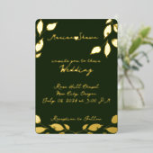 緑ミニマルエレガントの金ゴールド葉 箔招待状 (立ち正面)