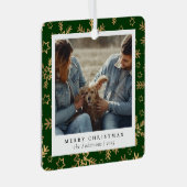 緑ミニマルエレガント金ゴールドクリスマスカップルの写真 メタルオーナメント (正面右)