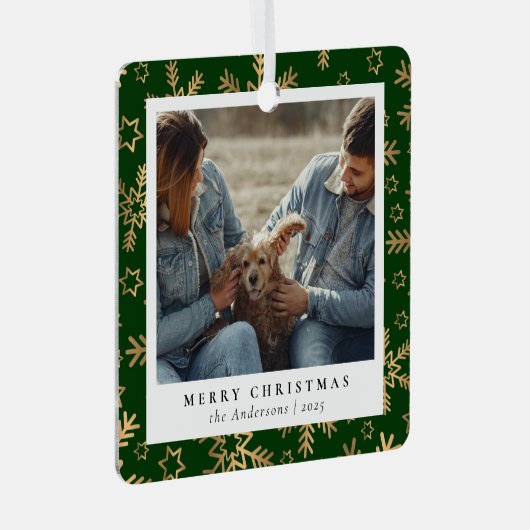 緑ミニマルエレガント金ゴールドクリスマスカップルの写真 メタルオーナメント (正面右)