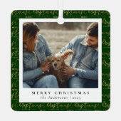 緑ミニマルエレガント金ゴールドクリスマスカップルの写真 メタルオーナメント (裏面)