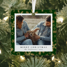 緑ミニマルエレガント金ゴールドクリスマスカップルの写真 メタルオーナメント