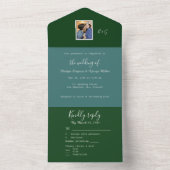 緑ミニマルファンシーカップル写真モノグラム オールインワン招待状 (内側)