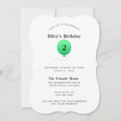 緑ミニマルモダン気球の任意の数値誕生日 招待状 (正面)
