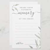 緑ミニマル共有aメモリブライダルシャワーゲーム (正面/裏面)