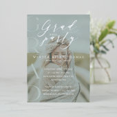 緑ミニマル写真グラッドパーティー書モダン道 箔招待状 (立ち正面)