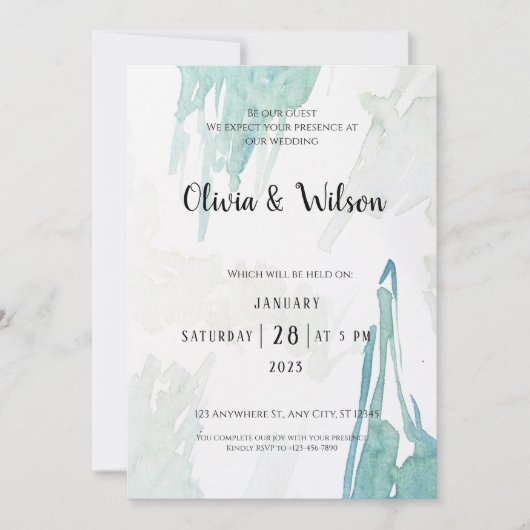 緑ミニマル水色結婚式招待状 招待状 (正面)