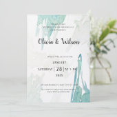 緑ミニマル水色結婚式招待状 招待状 (スタンド正面)