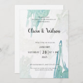 緑ミニマル水色結婚式招待状 招待状 (正面/裏面)
