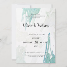 緑ミニマル水色結婚式招待状